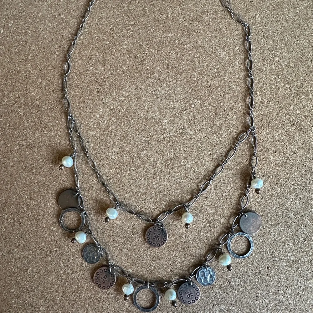 Silpada Sterling 925 Silver, Copper Coin & Pearl Tiered Necklace - Picture 2 of 6